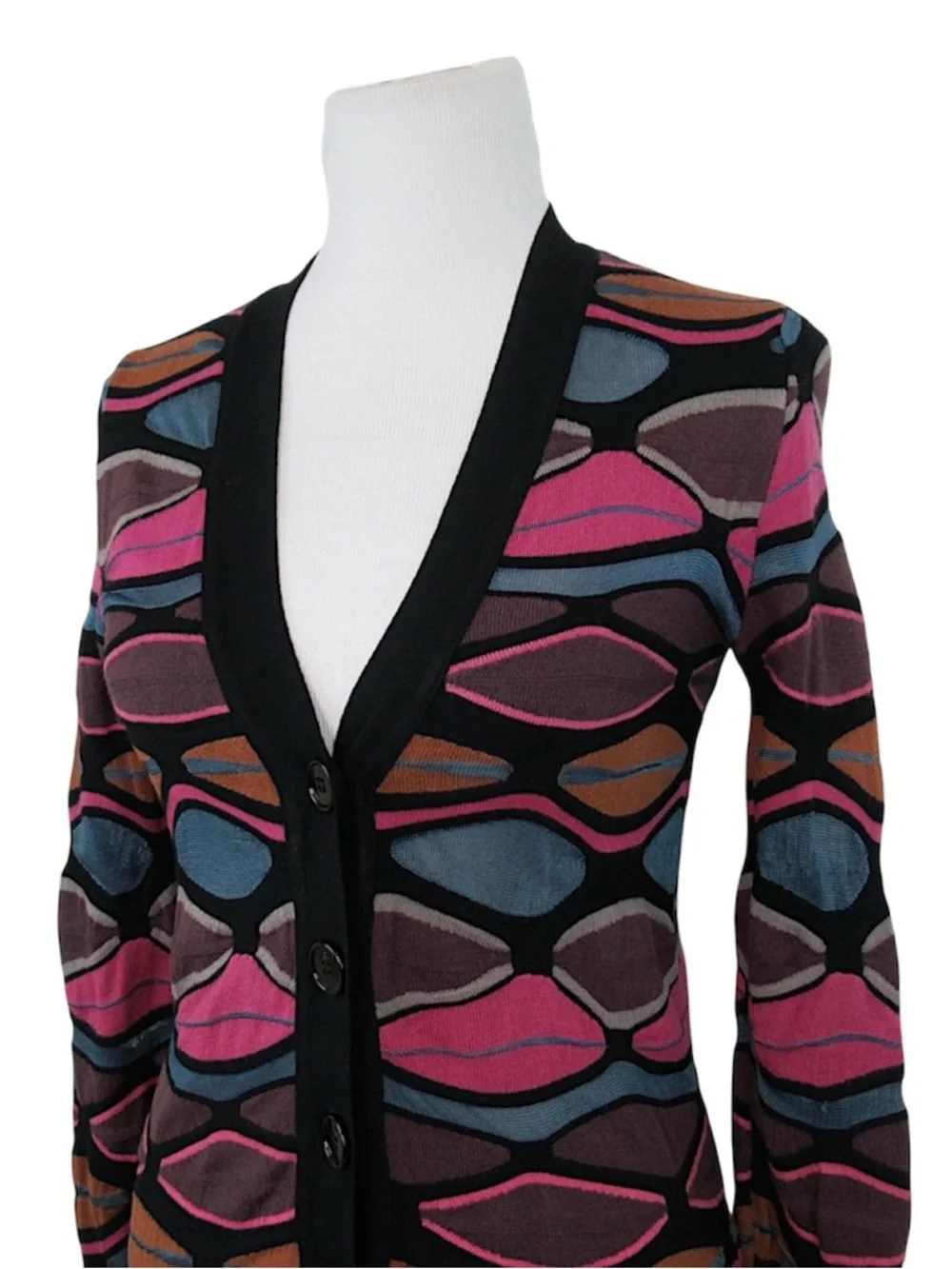 MISSONI Abstract Geometric Knit V-Neck Cardigan Sweater Multicolor - Size XS-S
